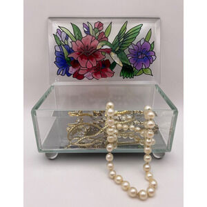 Pre-owned Hand painted Joan Baker Designs 4.75" x 2.25" Glass Box W/Mirror ONLY